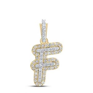 F Initial .17TCW Diamond Raised Block Pendant 10KT TT/12MM
