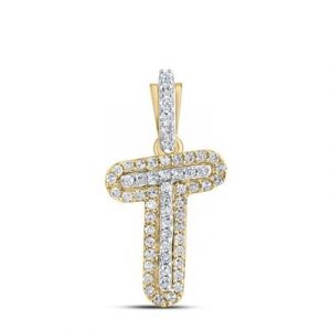 T Initial .12TCW Diamond Raised Block Pendant 10KT TT/12MM