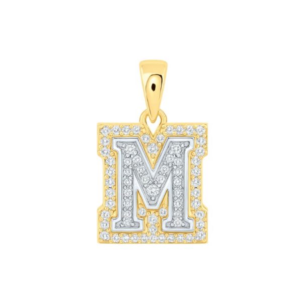 M Initial .25TCW Diamond Raised Block Pendant 10KT TT/12MM