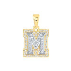 M Initial .25TCW Diamond Raised Block Pendant 10KT TT/12MM