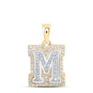 M Initial .25TCW Diamond Raised Block Pendant 10KT TT/12MM