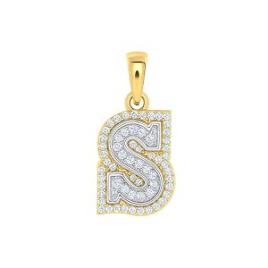 S Initial .20TCW Diamond Raised Block Pendant 10KT TT/12MM