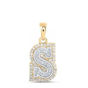 S Initial .20TCW Diamond Raised Block Pendant 10KT TT/12MM