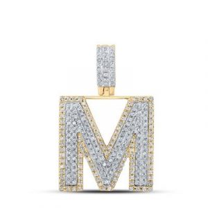 M Initial .65TCW Diamond Raised Block Pendant 10KT TT/20MM