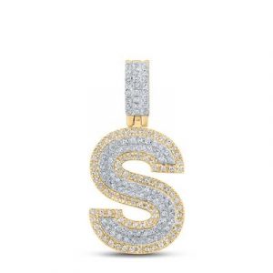 S Initial .50TCW Diamond Raised Block Pendant 10KT TT/20MM