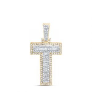 T Initial .65TCW Diamond Raised Block Pendant 10KT TT/20MM
