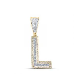 L Initial .33TCW Diamond Raised Block Pendant 10KT TT/22MM