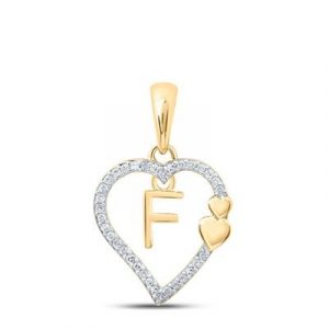 F Initial .10TCW Diamond Heart Framed Pendant 10KT/15MM