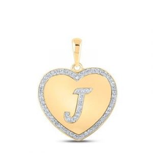 J Initial .25TCW Diamond Heart Pendant 10KT/20MM