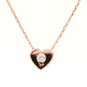 .04CT Diamond Heart Slider Necklace 16-18"Adjustable Chain 10KT PK/12MM