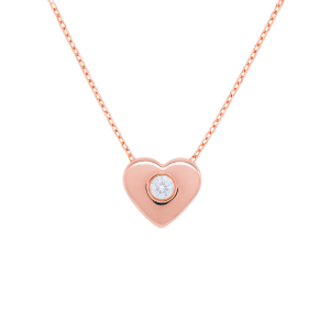 .04CT Diamond Heart Slider Necklace 16-18"Adjustable Chain 10KT PK/12MM