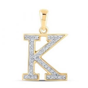 K Initial .09TCW Diamond Block Initial Pendant 10KT/13MM