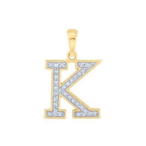 K Initial .09TCW Diamond Block Initial Pendant 10KT/13MM