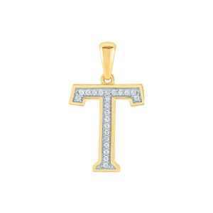 T Initial .05TCW Diamond Block Initial Pendant 10KT/13MM
