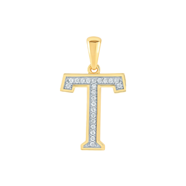 T Initial .05TCW Diamond Block Initial Pendant 10KT/13MM