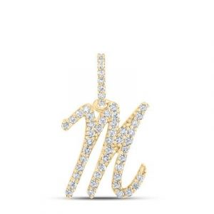 M Initial .20TCW Diamond Script Initial Pendant 10KT/12MM