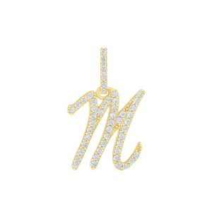M Initial .20TCW Diamond Script Initial Pendant 10KT/12MM