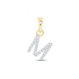 M Initial .05TCW Diamond Single Row Mini Block Pendant 10KT/6MM