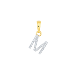 M Initial .05TCW Diamond Single Row Mini Block Pendant 10KT/6MM