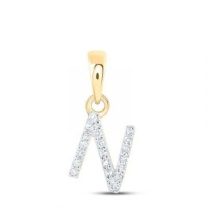 N Initial .05TCW Diamond Single Row Mini Block Pendant 10KT/6MM