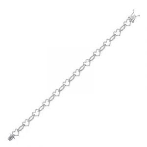 .10TCW Diamond Multi Heart Link Bracelet Sterling Silver
