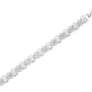 .50TCW Diamond Lotus Flower Half Tennis Bracelet w/ Rolo Link 14KT WG