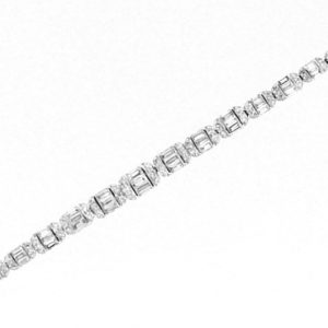 1.15TCW Diamond Round & Baguette Paper Clip Link 7.5" Ladies Tennis Bracelet 10KT WG