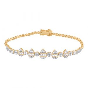 1.0TCW Diamond Round & Baguette Cut Pear Shaped Link 7.25" Ladies Tennis Bracelet 10KT