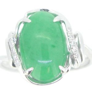 Genuine Oval Jade & .10TCW Diamond Ring 14KT WG **Colour & Quality Enhanced**   *CLEARANCE-FINAL SALE*