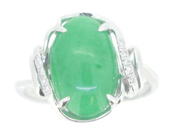 Genuine Oval Jade & .10TCW Diamond Ring 14KT WG **Colour & Quality Enhanced**   *CLEARANCE-FINAL SALE*