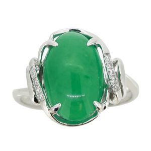 Genuine Oval Jade & .10TCW Diamond Ring 14KT WG **Colour & Quality Enhanced**   *CLEARANCE-FINAL SALE*