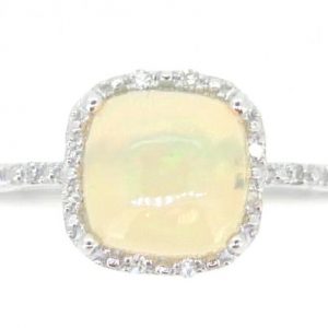 Genuine Opal Cushion & .05TCW Diamond Ring 10KT WG *Clearance-Final Sale*