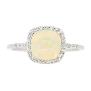 Genuine Opal Cushion & .05TCW Diamond Ring 10KT WG *Clearance-Final Sale*