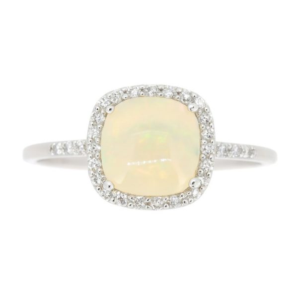 Genuine Opal Cushion & .05TCW Diamond Ring 10KT WG *Clearance-Final Sale*