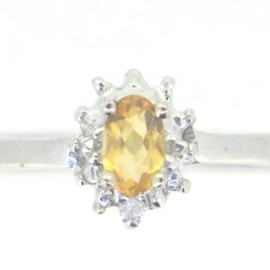 Genuine Citrine 5X3 & Diamond Cluster Ring 14KT WG  **CLEARANCE-FINAL SALE**