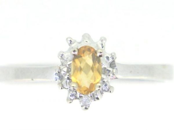 Genuine Citrine 5X3 & Diamond Cluster Ring 14KT WG  **CLEARANCE-FINAL SALE**