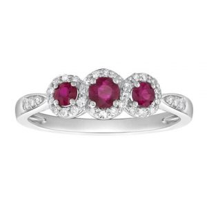 Genuine Ruby & .18TCW Diamond Halo Ladies Ring 10KT WG