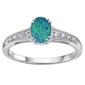 Genuine Black Opal Doublet & Diamond Ladies Ring 10KT WG