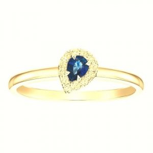 Genuine Sapphire Pear 4x3 & .07TCW Diamonds Halo Ladies Ring 10KT