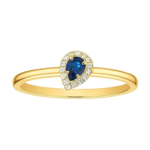 Genuine Sapphire Pear 4x3 & .07TCW Diamonds Halo Ladies Ring 10KT