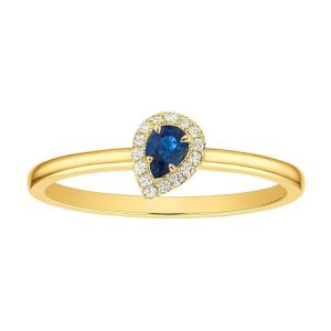 Genuine Sapphire Pear 4x3 & .07TCW Diamonds Halo Ladies Ring 10KT