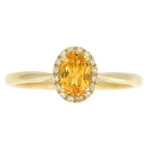 Genuine Citrine Oval 6x4 & Diamond Halo Ladies Ring 10KT