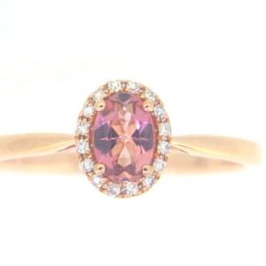 Gen. Pink Tourmaline Oval 6x4 & Diamond Halo Ladies Ring 10KT PK