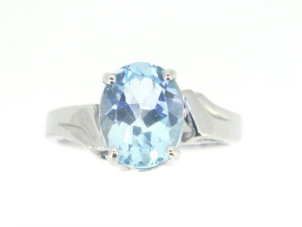 Genuine Swiss Blue Toapz  Oval 9x7 & Diamond Ladies Ring Sterling Silver