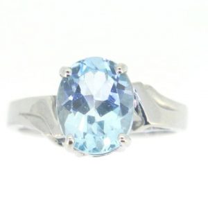 Genuine Swiss Blue Toapz  Oval 9x7 & Diamond Ladies Ring Sterling Silver
