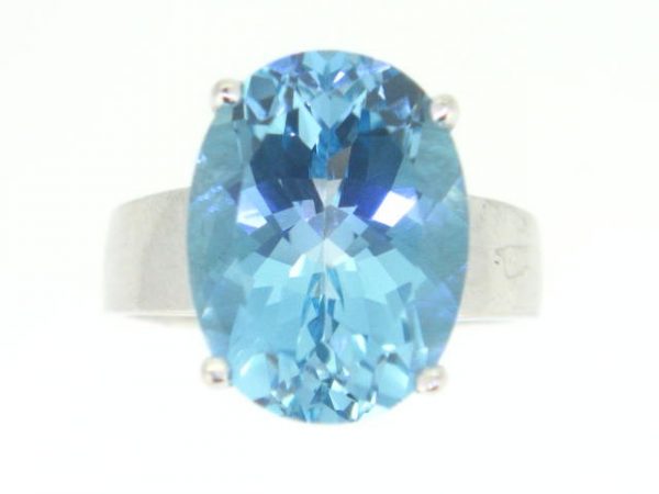 Genuine Swiss Blue Topaz Oval 16x12 Ladies Ring Sterling Silver
