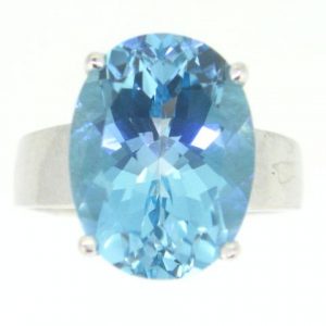 Genuine Swiss Blue Topaz Oval 16x12 Ladies Ring Sterling Silver