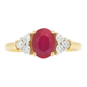 Genuine Ruby Oval 7x5 & .07TCW Diamond Accented Ladies Ring 14KT