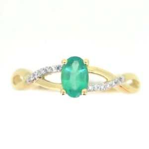 Genuine Emerald 6x4 & .05TCW Diamond Accented Infinity Design Ladies Ring 10KT