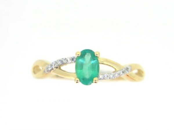 Genuine Emerald 6x4 & .05TCW Diamond Accented Infinity Design Ladies Ring 10KT